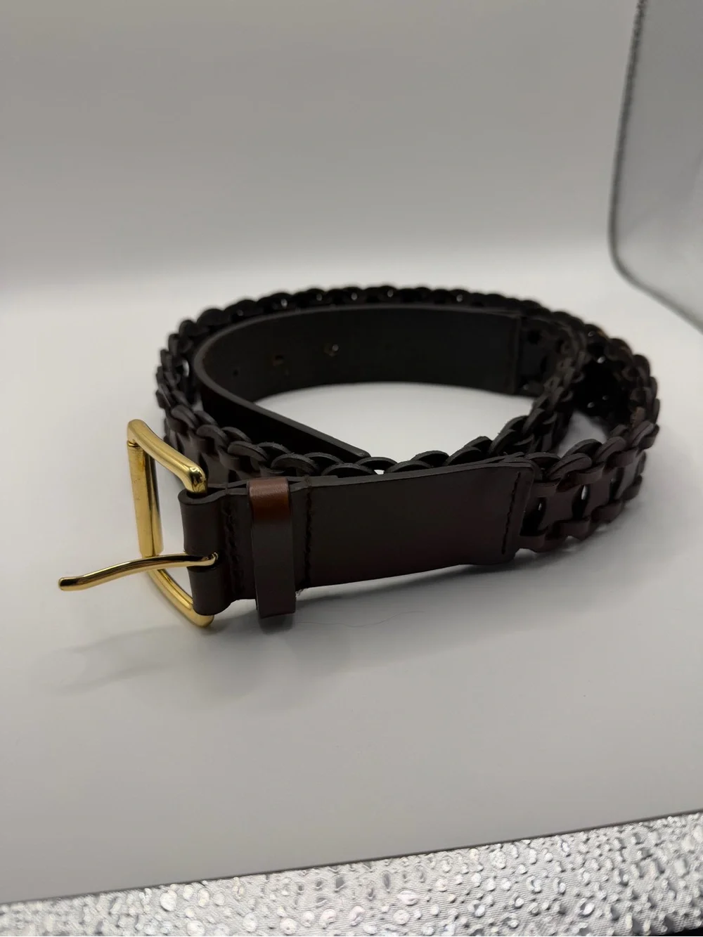 Antonio Melani ladies genuine leather braided boho belt size medium gold buckle